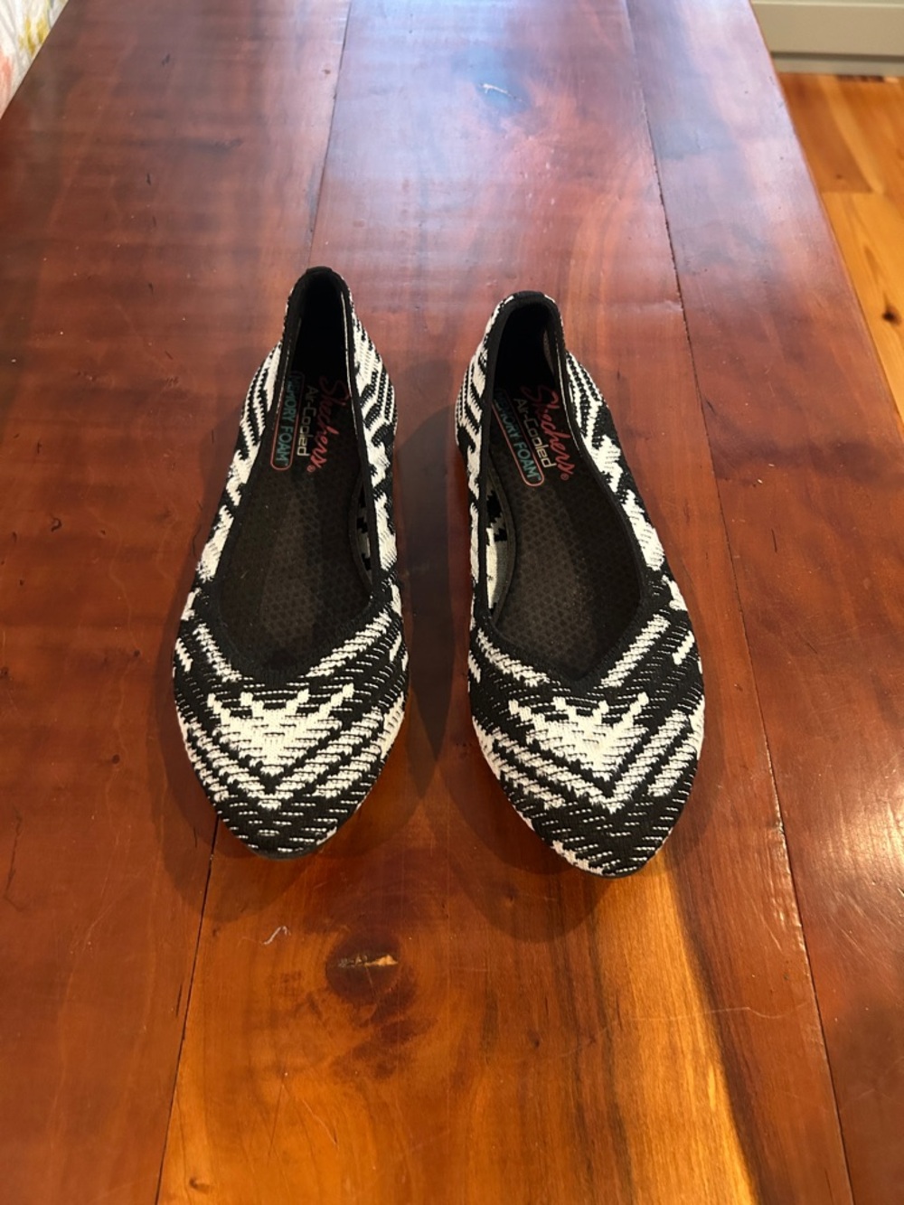 Skechers Black and White Knit Slip-On Ballet Flats